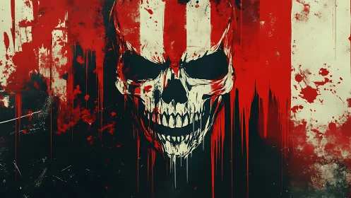 Blood-saturated skull graffiti with dripping abstract streaks.