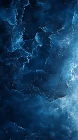 Deep blue abstract ice texture with luminous fractures.