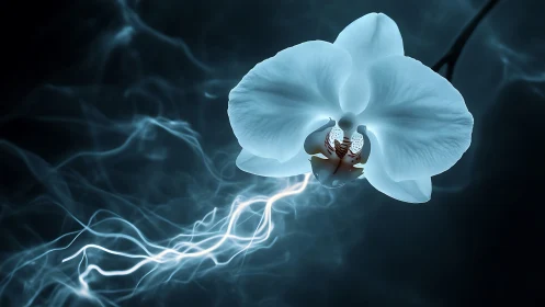 Electric orchid hums softly while lightning curls beneath