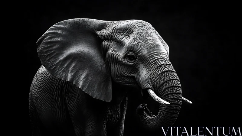 Majestic elephant portrait in dramatic monochrome lighting.