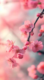 Soft Focus Cherry Blossom Branch in Pink Floral Bloom.