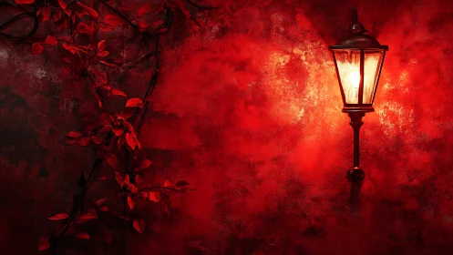 Crimson ivy and a lonely lantern pouring whispered fire.