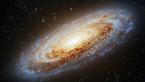 Gentle spiral galaxy glowing like a cosmic campfire.