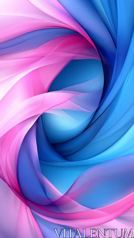 Iridescent pink and blue vortex with layered translucent ribbons.