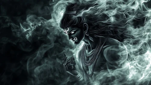 Mystical smoky figure radiating calm and otherworldly grace.