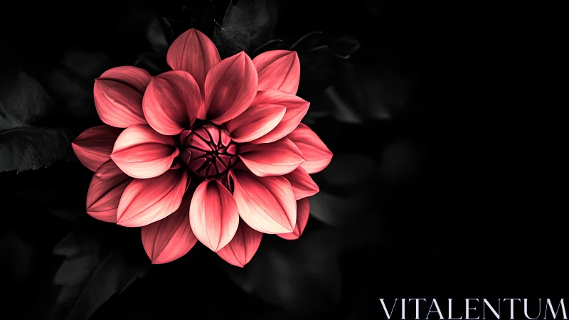 Pink Dahlia Illuminated Against Stark Black Surroundings