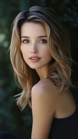 Sunlit portrait captures serene woman with soft, natural glow.