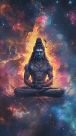 Cosmic yogic figure in nebular field with radiative gradients.