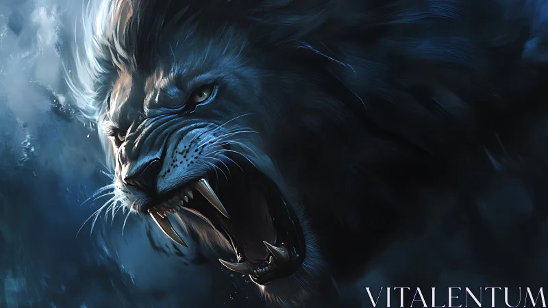 Stormlit lion roar glowing with fierce midnight energy.