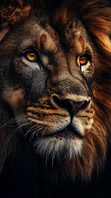 High-detail lion portrait with controlled contrast and sharp fur rendering