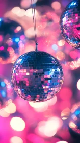 Neon disco spheres twirling through cotton candy lights.