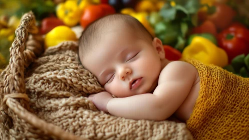 Sleeping Newborn with Precise Facial Definition in Warm Textile Environment