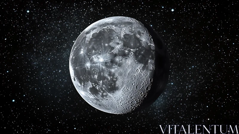 Lunar surface rendered with high-contrast photoreal detail