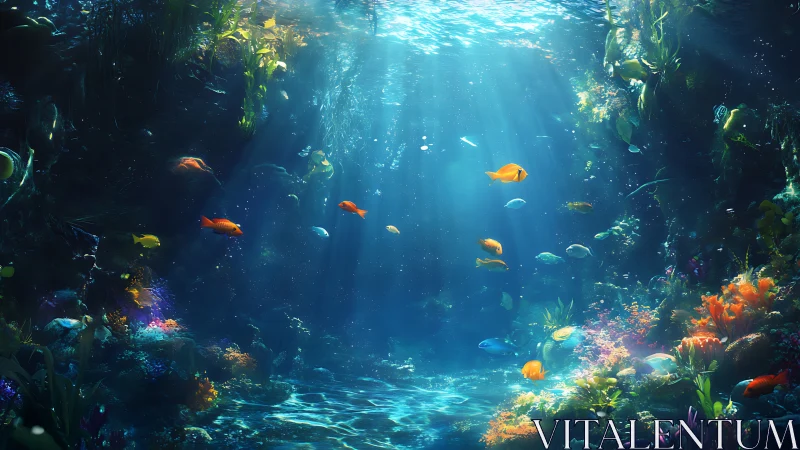 Colorful coral reef scene with tropical fish underwater.