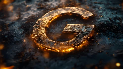 Glowing Metallic G Letter on Dark Textured Surface, Cinematic Style.