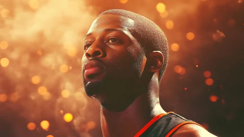 Basketball portrait under glowing cinematic bokeh light.