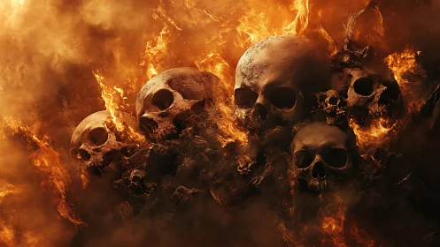 Infernal skull chorus rising through a furnace of burning dusk.