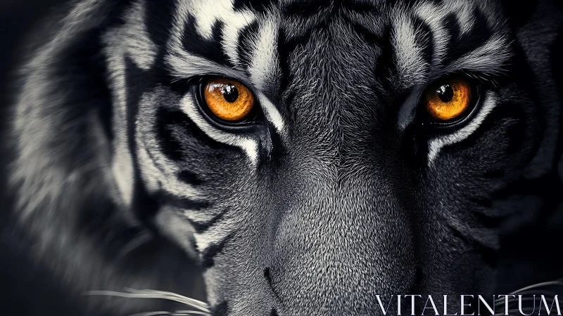 Photorealistic close-up tiger portrait with dramatic chiaroscuro.