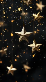 Glittering hanging stars drift through a midnight sparkle storm.