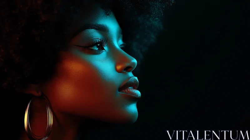 Neon rim lighting sculpts a stylized female profile portrait