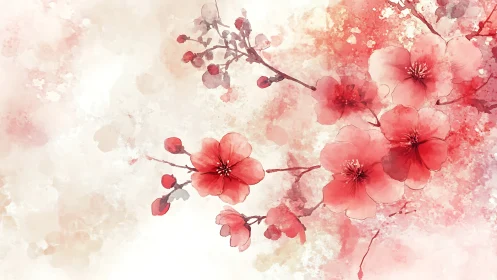Watercolor cherry blossoms rendered on soft textured background