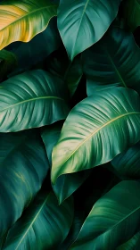 Layered tropical foliage rendered in high-contrast macro detail