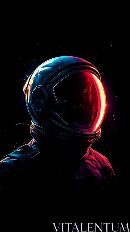 Neon lit astronaut portrait against deep black space