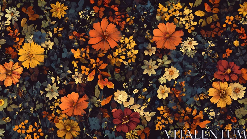 Autumn Floral Tapestry on Dark Ground
