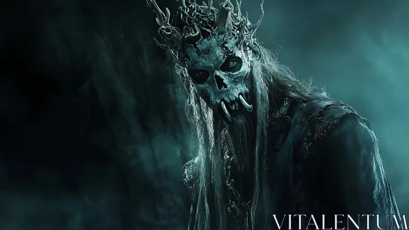 Crowned bone wraith drifting through a storm of quiet dread.