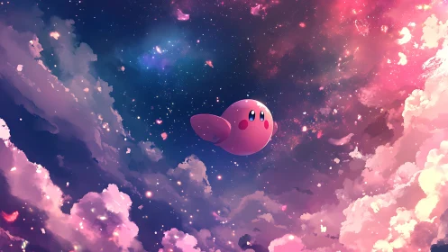 Celestial pink character in luminous nebula cloudscape digital painting.