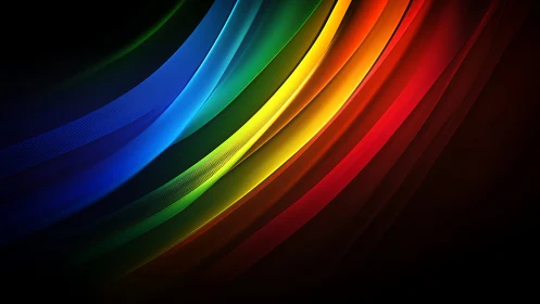 Sweeping prismatic light arcs on deep black gradient field.