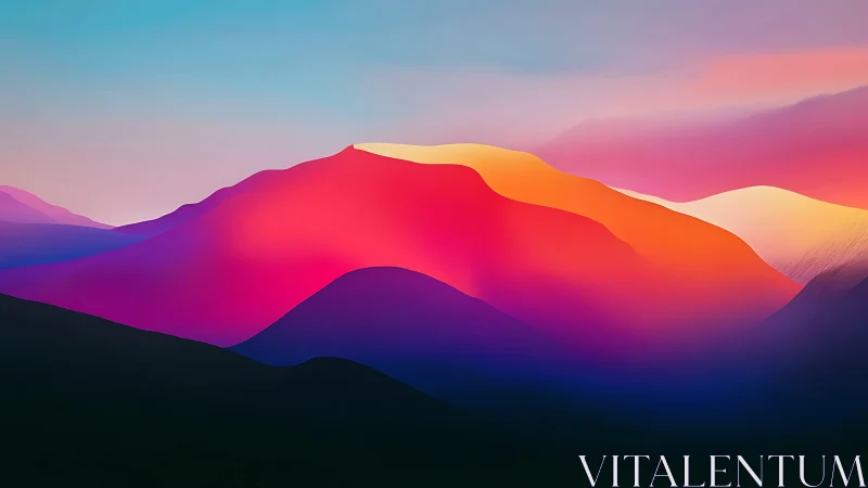 Layered gradient hills under soft multicolor sky.