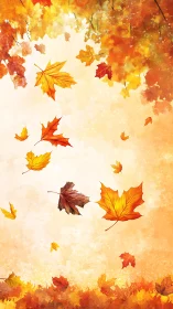 Autumn maple leaves spiral through luminous watercolor sky