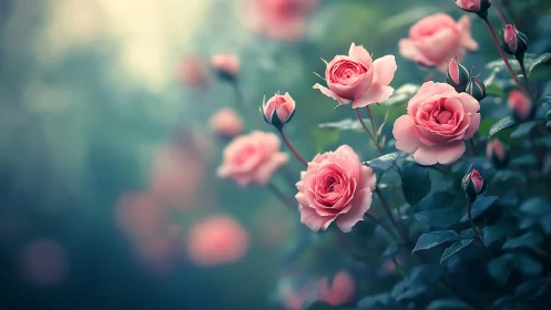 Pink Garden Roses in Soft Focus Bloom.