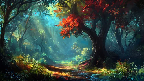 Luminous Woods: Where Autumn Bleeds Into Enchanted Dreams.