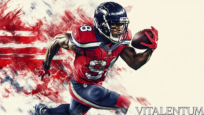 Dynamic football runner charging ahead with bold energy.