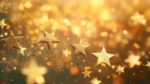 Glittering golden stars drift across a warm festive glow