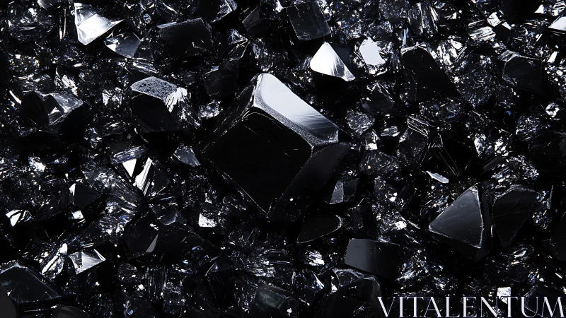 Dark reflective crystal fragments in dense clustered field.