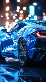 Neon-soaked supercar glides through liquid city reflections