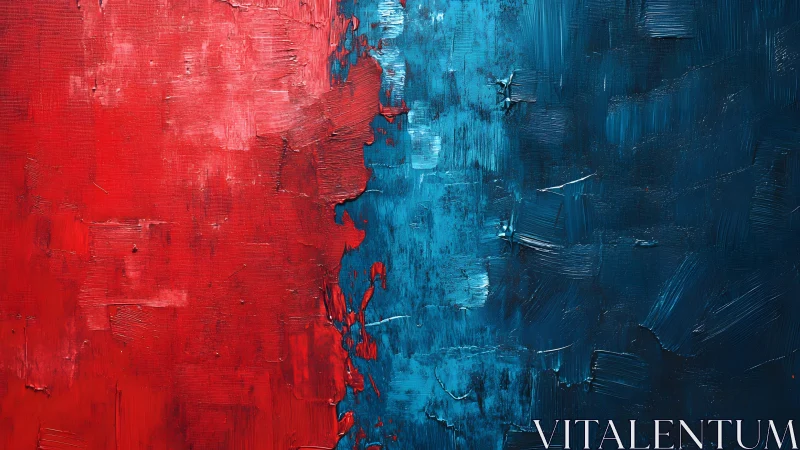 Bold Red and Blue Abstract Oil Painting with Textured Brushstrokes.