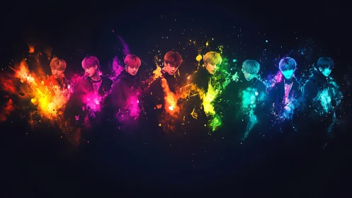 Chromatic portraits dissolving into radiant nebula bursts.