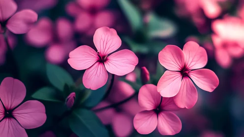 Pink Geranium Flowers in Shallow Depth Field Photography.