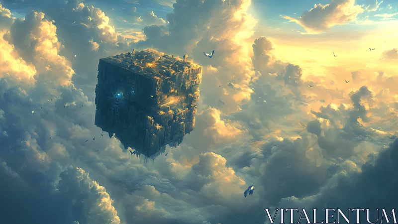 Gentle sky fortress drifting through sunlit clouds.