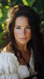 Young woman with long dark hair in soft outdoor light.