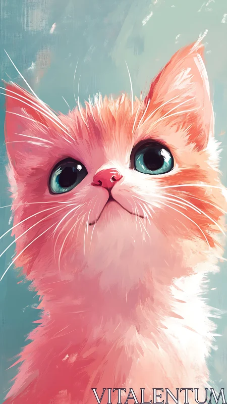 Pink cat portrait with turquoise background.