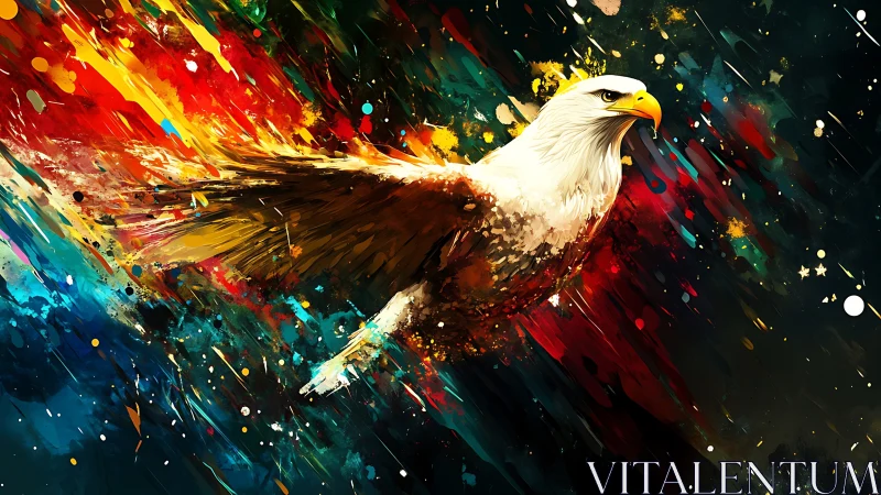 Digital eagle rendered against multicolored abstract streaks