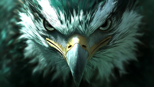 Intense eagle close-up in dramatic digital art style.