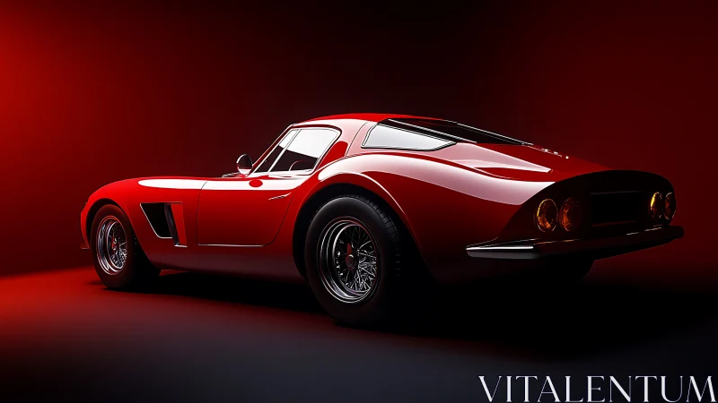 Studio-lit red classic coupe rendered with high-gloss PBR shaders