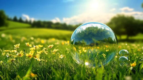 Sunlit meadow bubbles float softly over glowing wildflowers