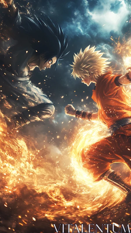 Blazing anime duel ignites a stormy battlefield in midair